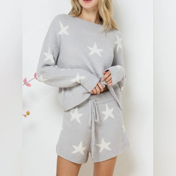 #159 Fabulous Soft Long Sleeve Star Print Top&Short 2pc Set - Picture 12 of 12